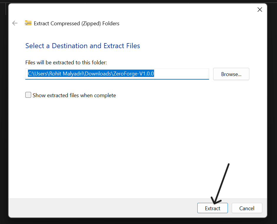 Open command prompt in the extracted folder
